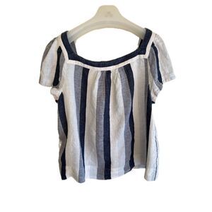 Point Sur (J. Crew) Blue & White Striped Linen Top L